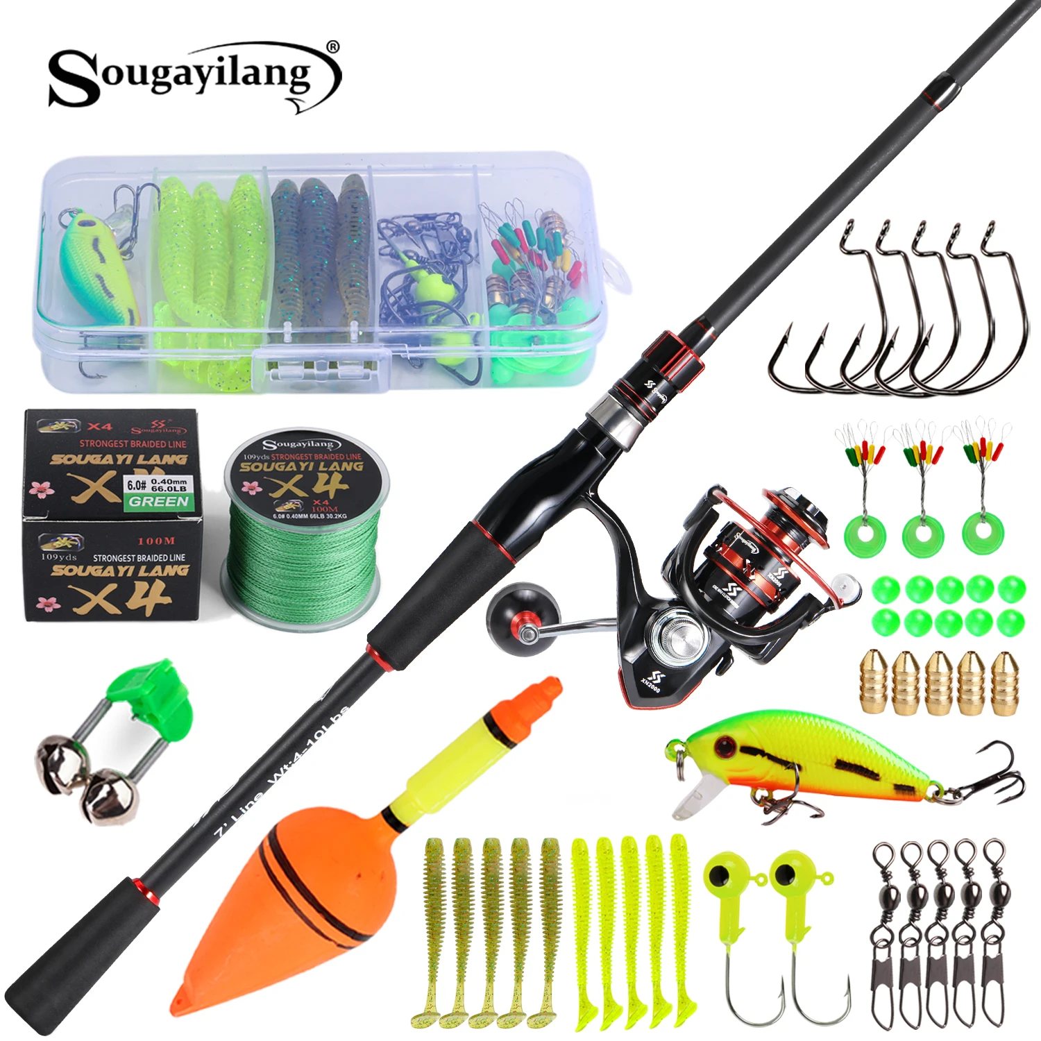 sougayilang-釣り竿スピニングリールコンボカーボンポータブルトラベルフィッシングポール-リールフルアクセサリーキット屋外釣り具