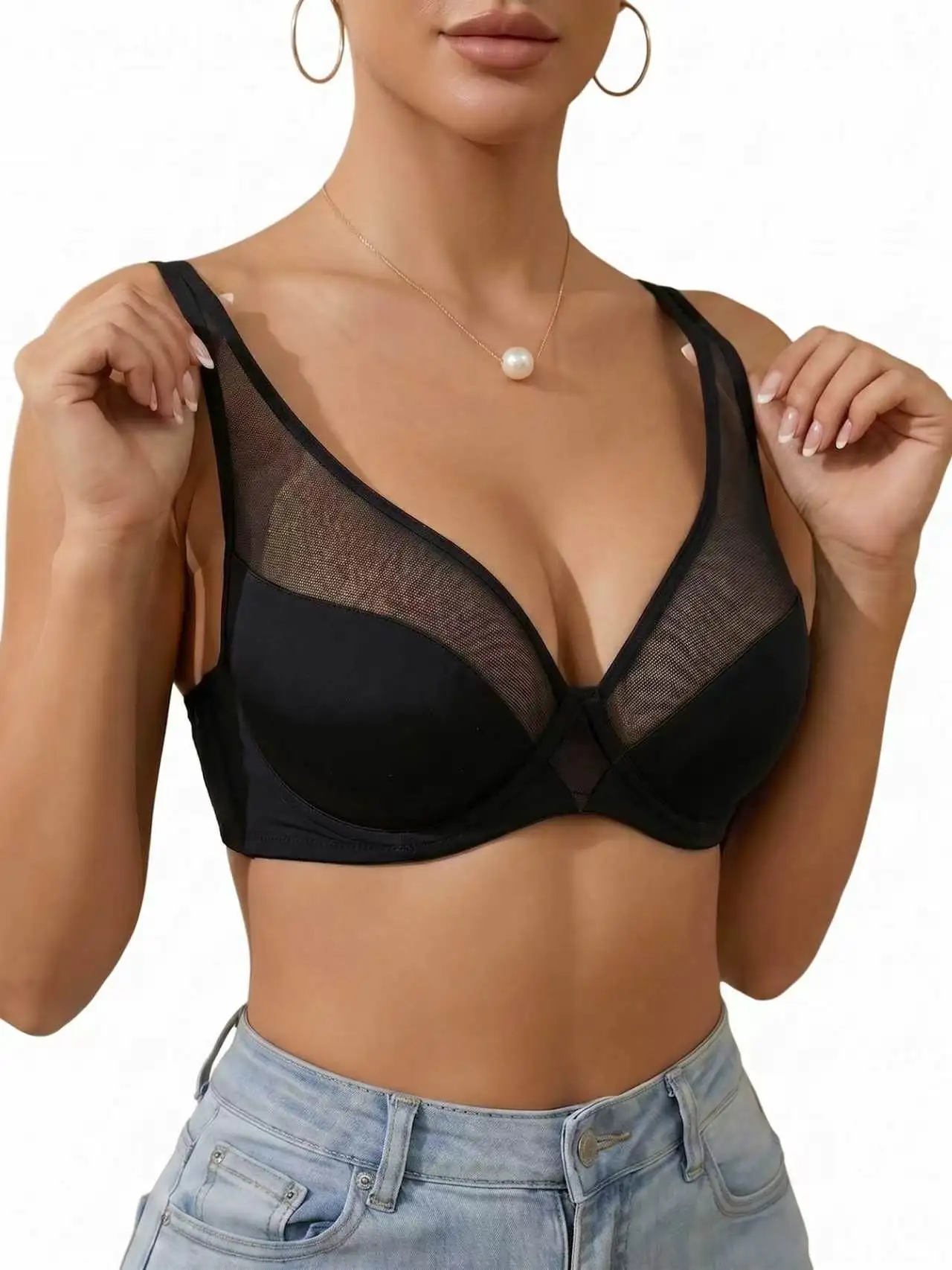 Sommer-Damen-Mesh-BH ohne Bügel, Push-Up-BH, täglich atmungsaktiv, bequem, ohne Futter, sexy Dessous