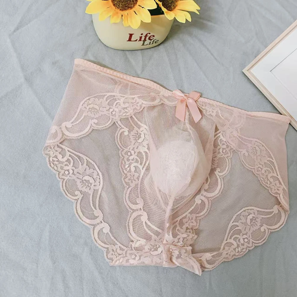Sexy Men Lace See Through Ultrathin Underwear Sissy Panties Comfortable U Convex Pouch High Fork Briefs Lingerie