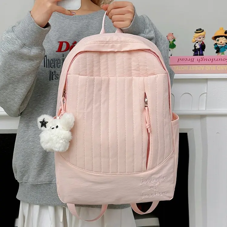 Pure Color Durable Canvas down Jacket Backpack for Junior High School Students Youthful Style Commuter Friendly Medium Waterp...