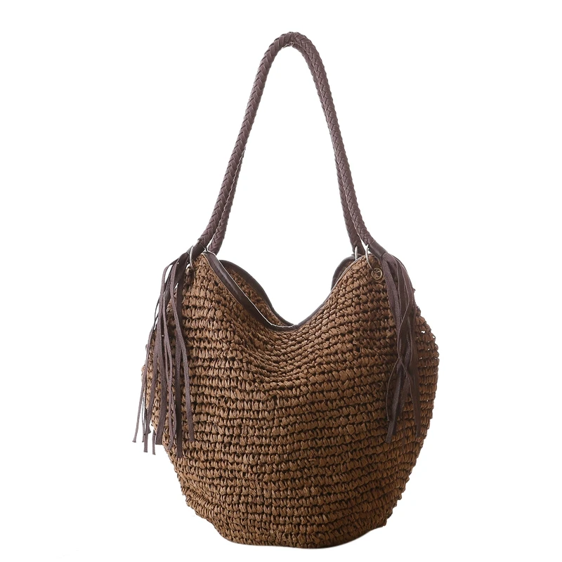 

Paper Women Shoulder Bag Casual Large Capacity Rattan Tote Bags for Women Wicker Woven Beach Handbag Women's