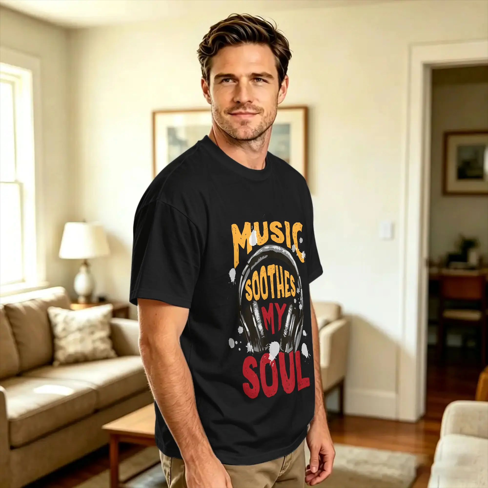 Music SOOTHES Soul Men T Shirt  Novelty Tee Shirt Short Sleeve Crewneck T-Shirts Pure Cotton Plus Size Clothing