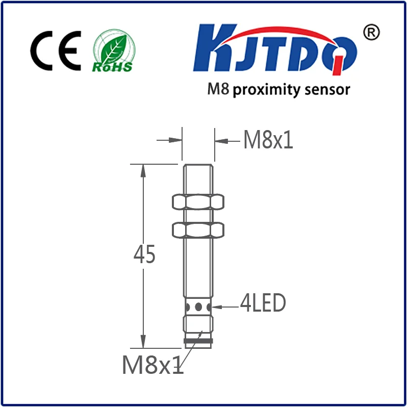 KJT M8 Flushed Types 3 Wires PNP NO NC DC Sn 1/2mm Inductive Proximity Sensor Detects Detection Distance Sensor
