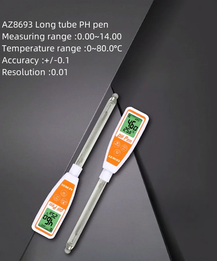 

AZ8693 long rod all glass PH meter with temperature compensation, automatic multi-point calibration, AZ8692 portable meter high
