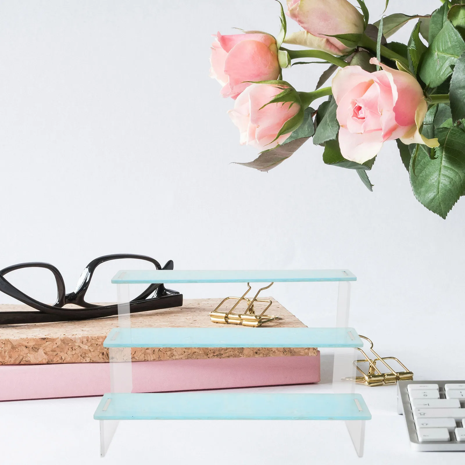 

2 Pcs Desktop Storage Rack Organizer Stand Multi-layer Tall Sky-blue Crafts Display