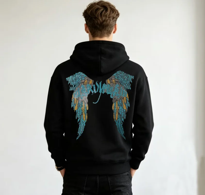 Men Loose Rhinestone Hooded Sweatshirt Premium Street Style Designer Clothes