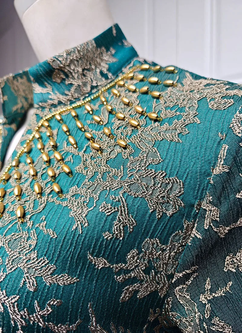 Muslim Evening Dress With Jacquard Embroidery And Beading Fashionable Arabian Dubai Robe