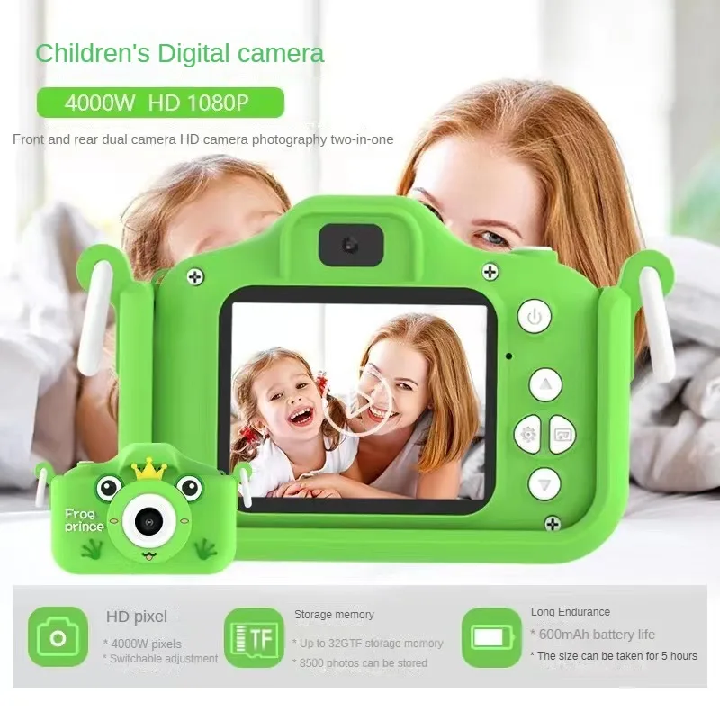 TONLISH Frog Prince Children Digital Mini Camera HD Dual 4000W Kids Camera with Drop Proof Silicone Case for Kids Birthday Gifts