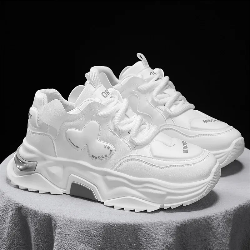 

Men'S Outdoor Travel Comfortable White Shoes Thick Shoelace Design Lightweight Trendy Sneaker Fashionable Preppy Style Versatile