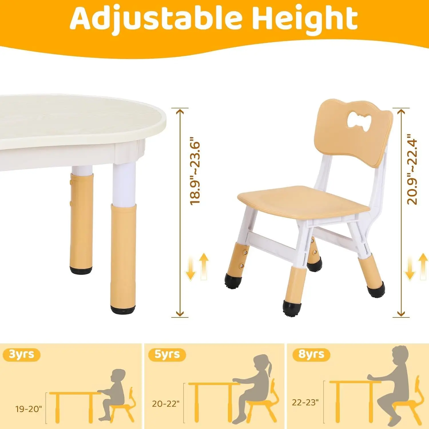 Children\'s Table with 2 Chairs Seating Group Height-adjustable Painting Table and Chair Set, Plastic Desk for Daycare/home