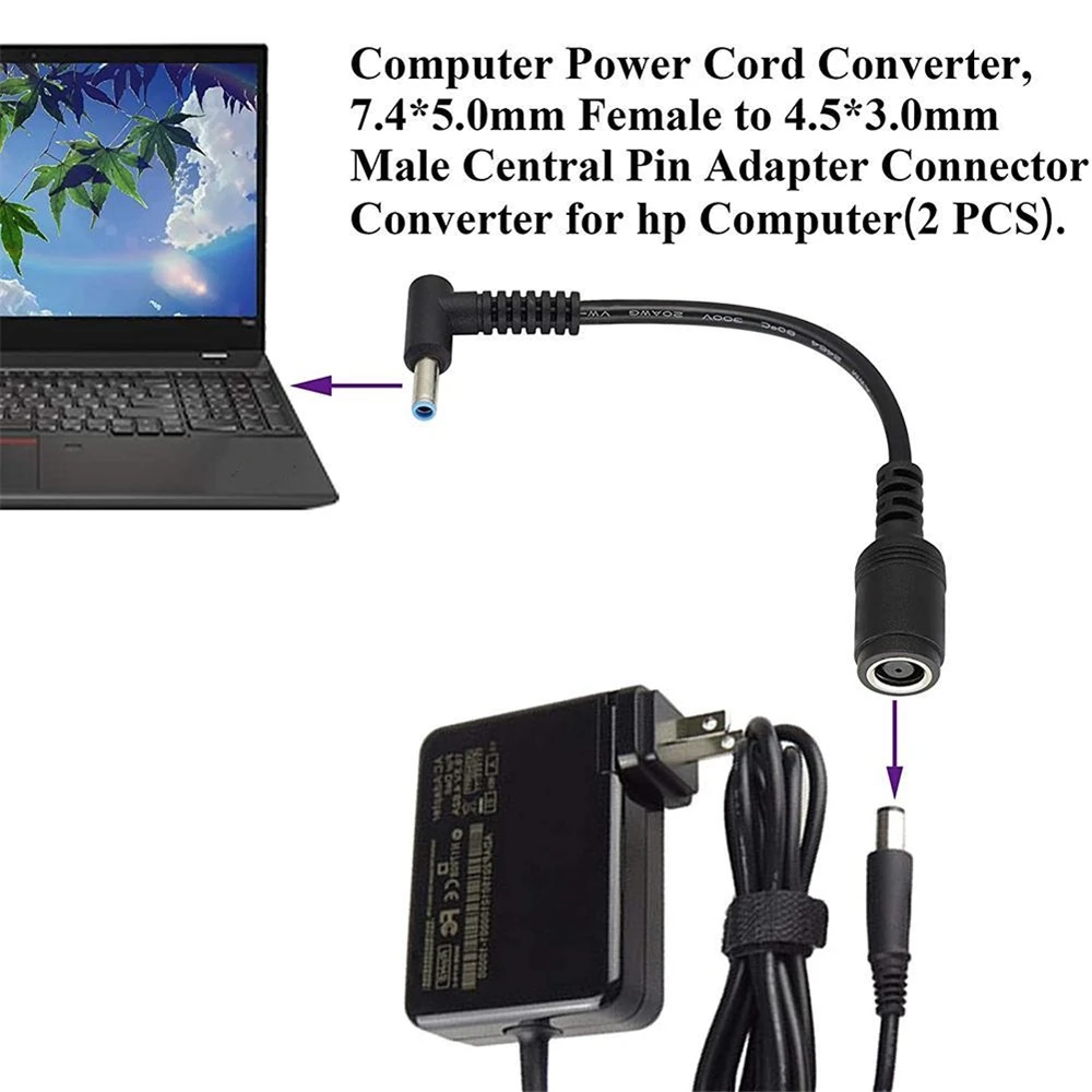 1/3PCS 7.4x5.0mm to 4.5x3.0mm Tip DC Power Adapter Charger Connector for HP Laptop Stream Spectre Pavilion Envy Elitebook Split