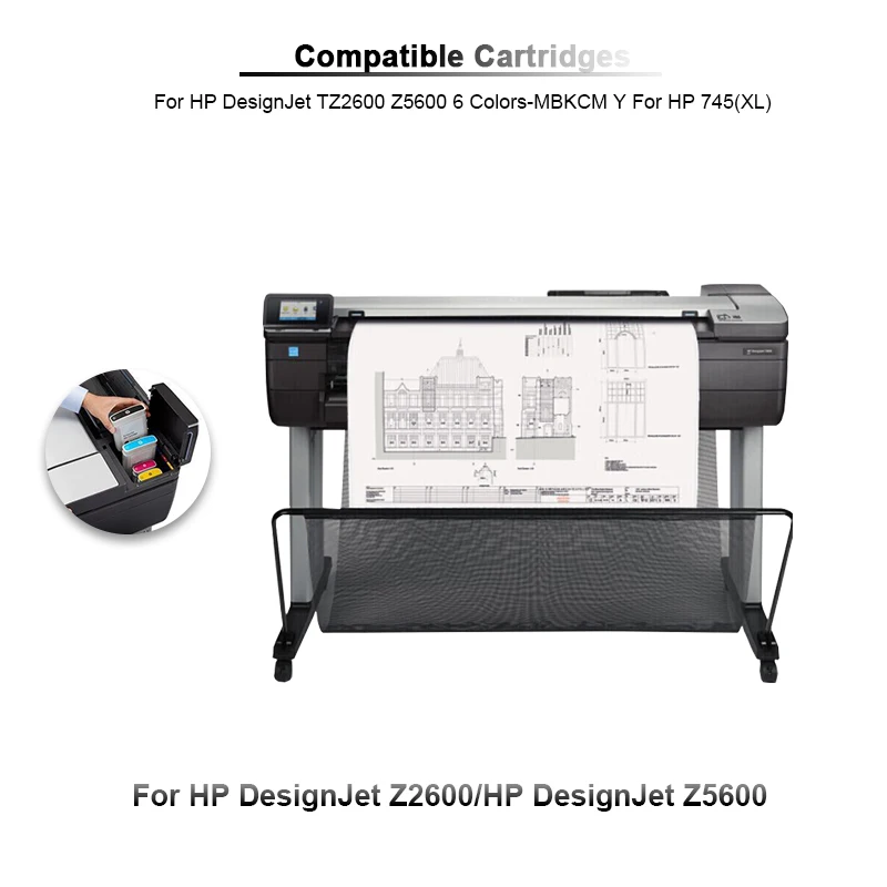 For HP 745 Compatible Ink Cartridge For HP DesignJet Z2600 Z5600 Printers With Chip Pigment Ink Plug And Play Ink Cartridge