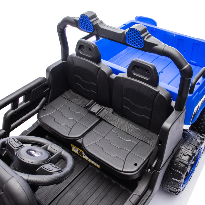 Dwuosobowy elektryczny ciężarówka z wywrotką dla dzieci 24V z kontrolą rodzicielską, napędem na cztery koła, sześciokierunkowym zawieszeniem i łopatą.