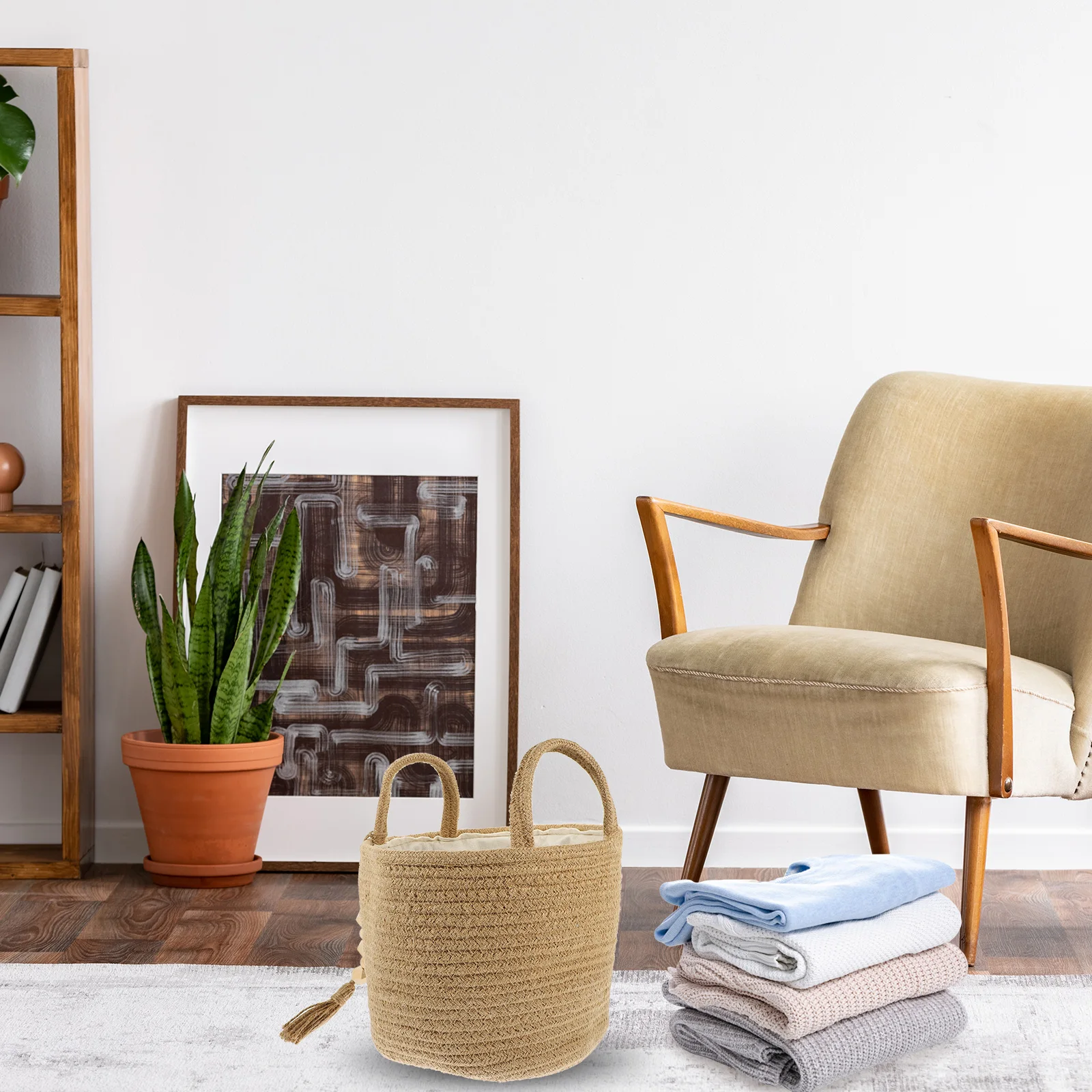 

Cotton Rope Woven Storage High Capacity Home Decor Laundry Basket With H Household Holder Sundries Basket Rope Storage