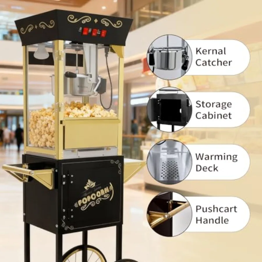 Popcorn Machine with Cart, Popcorn Maker with 12 Oz Kettle, Vintage Movie Theater Style Professional Cart with 4 Cups and 1 Sco image 13