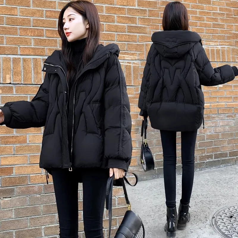 

Bla Slimming Hooded Cotton Jaet 2024 New Women's Winter Loose ort down Cotton Coat High Collar Zipper Closure Color