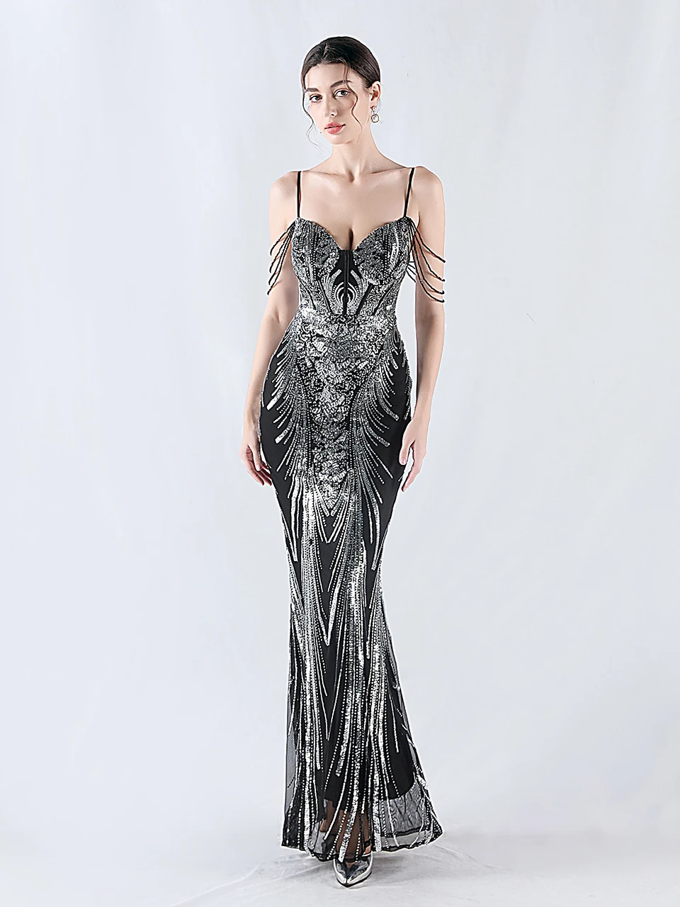 Elegant Evening Gown Women's High-End Sensation Host Company Year End Performance Show off Strap Fish Tail Dress