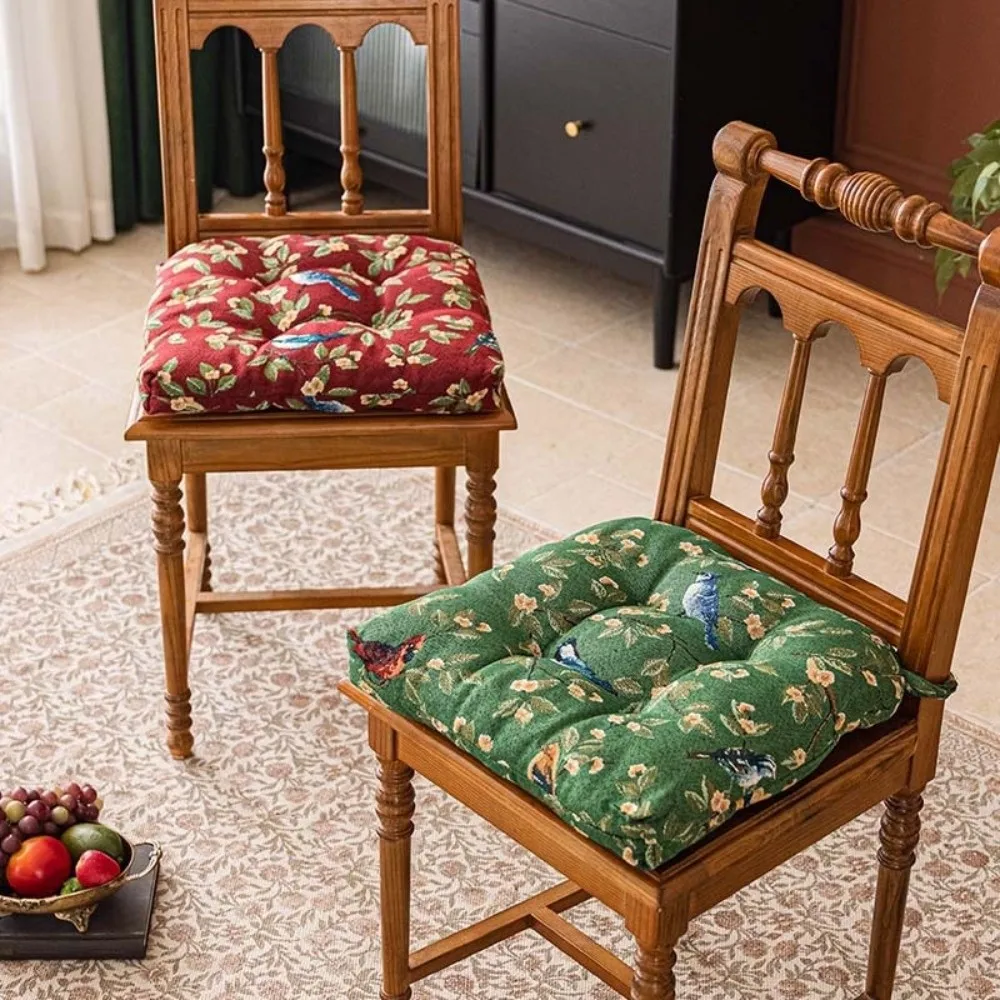 Retro Farmhouse Floral Print Chair Cushions with Ties Birds U-Shaped Chair Pads Soft Non Slip Seat Cushions Indoor Dining Room