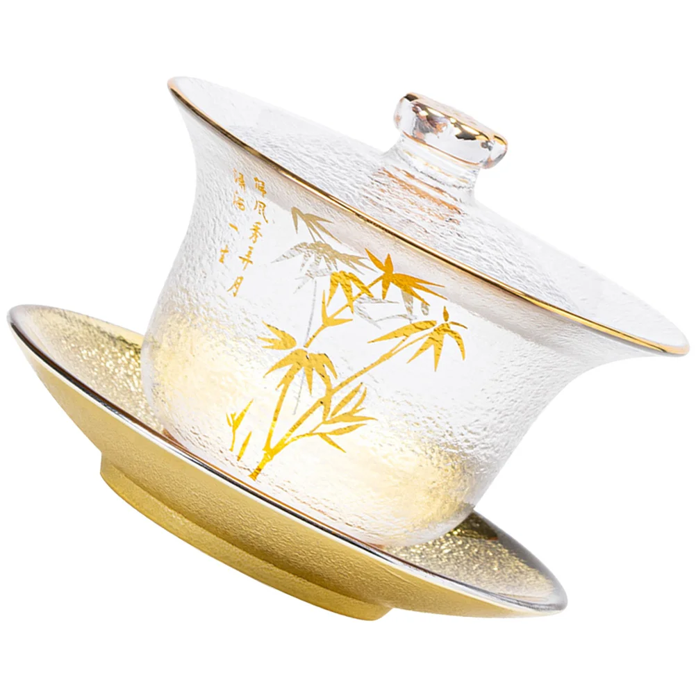 

1Set Vintage Chinese Style Descriptive Tureen Teacup Easy Clean Storage Home Office Tea Restaurant Hotel Decorative Glass