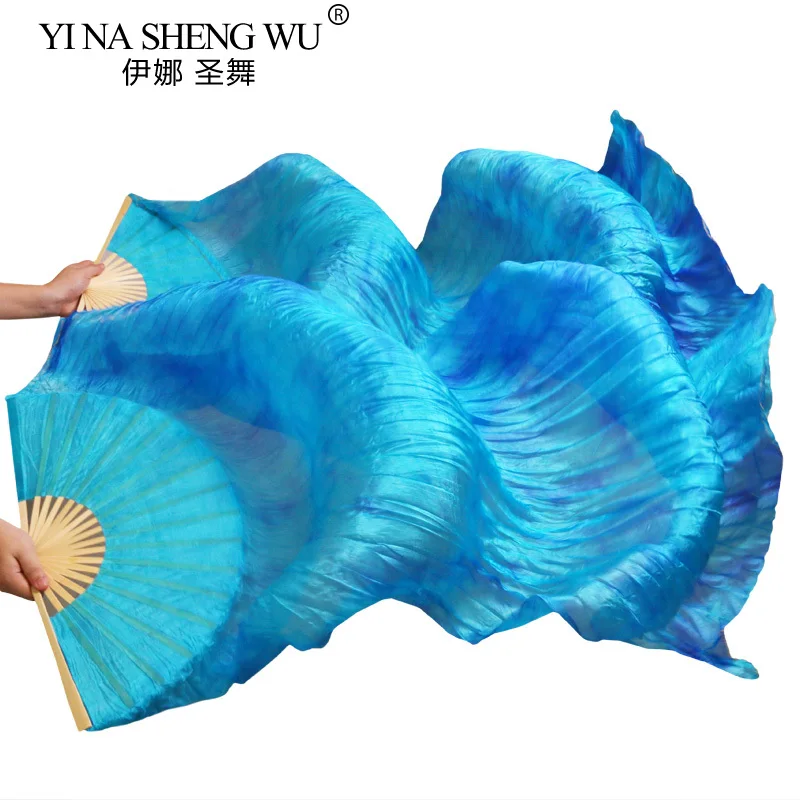 Éventails de danse du ventre en soie chinoise 100% de haute qualité, 1 paire d'éventails de danse du ventre en soie teints à la main, multicolores 150/180x90 Cm