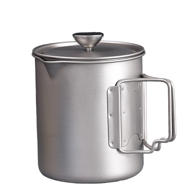 Camping Accessories 750ml Outdoor Camping Titanium Alloy Coffee Pot with French Coffee Filter Press Titanium Alloy Pot