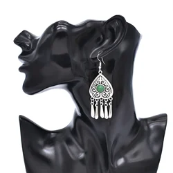 Nueva Venta caliente Retro tibetano bohemio étnico borla pendientes triángulo geometría étnica pendientes de mujer