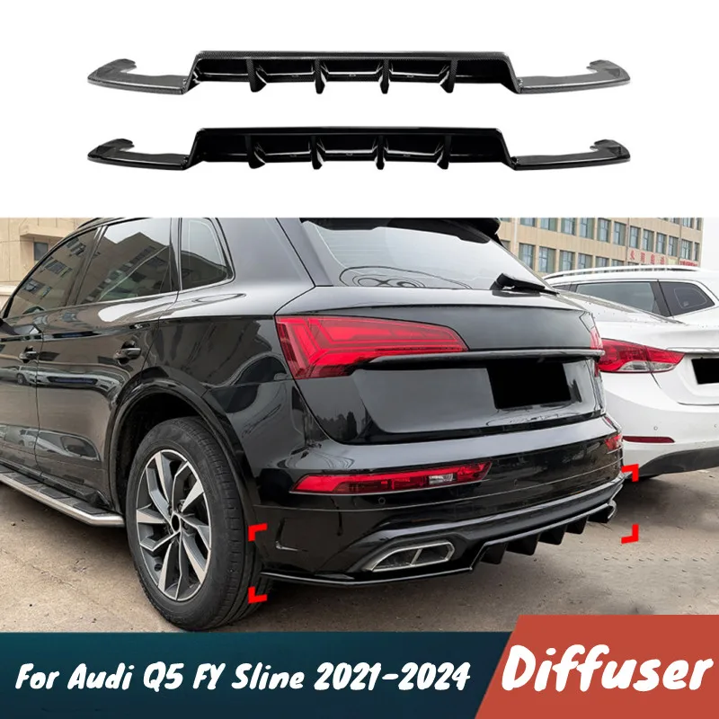 

Для Audi Q5 FY Sline 2021-2024: Задний бампер, диффузор, спойлер, крыло, черный карбоновый обвес, внешние тюнинг-аксессуары