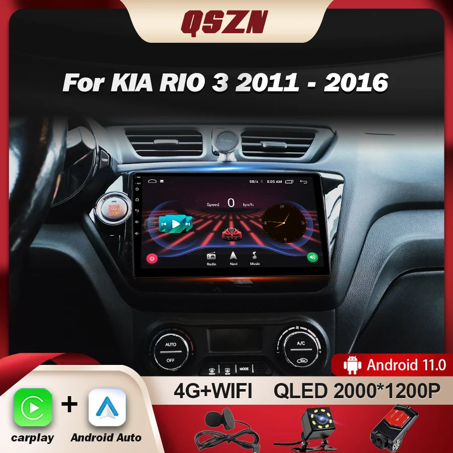 

QSZN For Kia RIO 3 2011 2012 - 2016 Car Radio Multimedia Video Player Navigation GPS Carplay Android 13 Autoradio 2K QLED Stereo