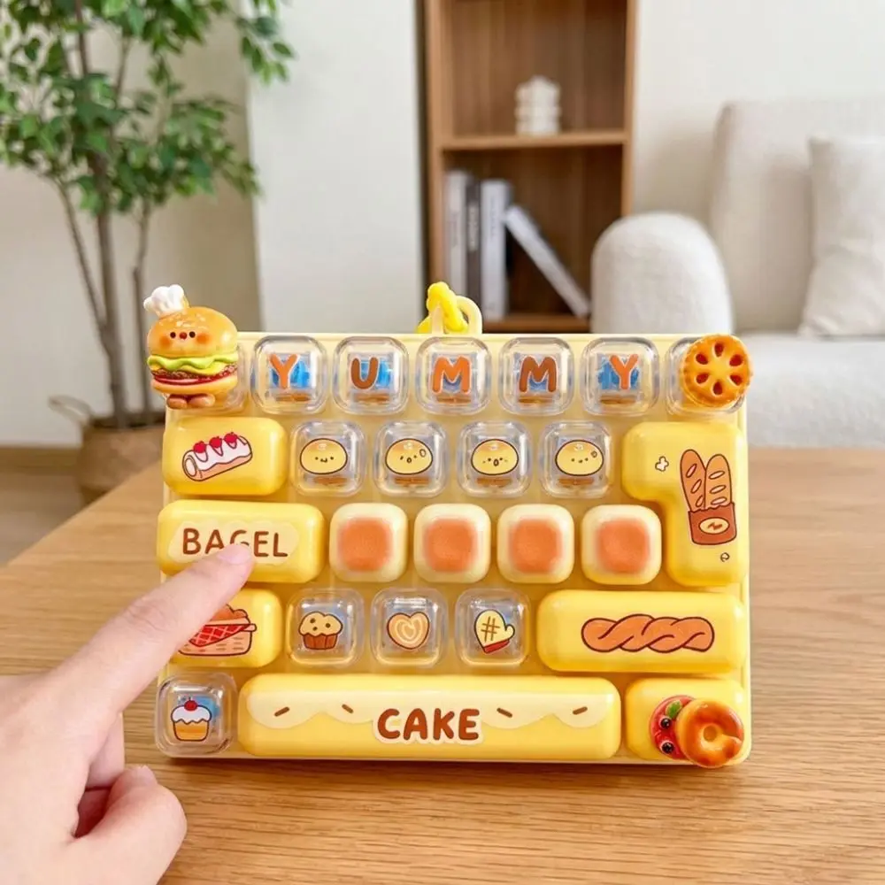 Bread Themed 26 Keys Keyboard Keychain Pressable Keys Clear Key Sounds Fingertip Button Key Ring Cartoon Plastic