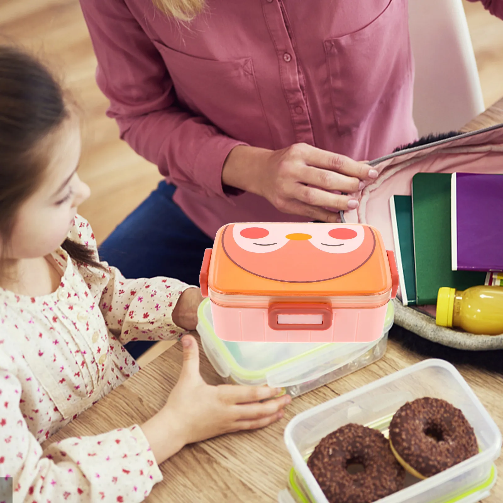 

Plastic Kids Bento Box Leak Proof Sealing Fruit Case Divided Compartments Japanese Design Lovely Cartoon Lid for Snacks Dessert