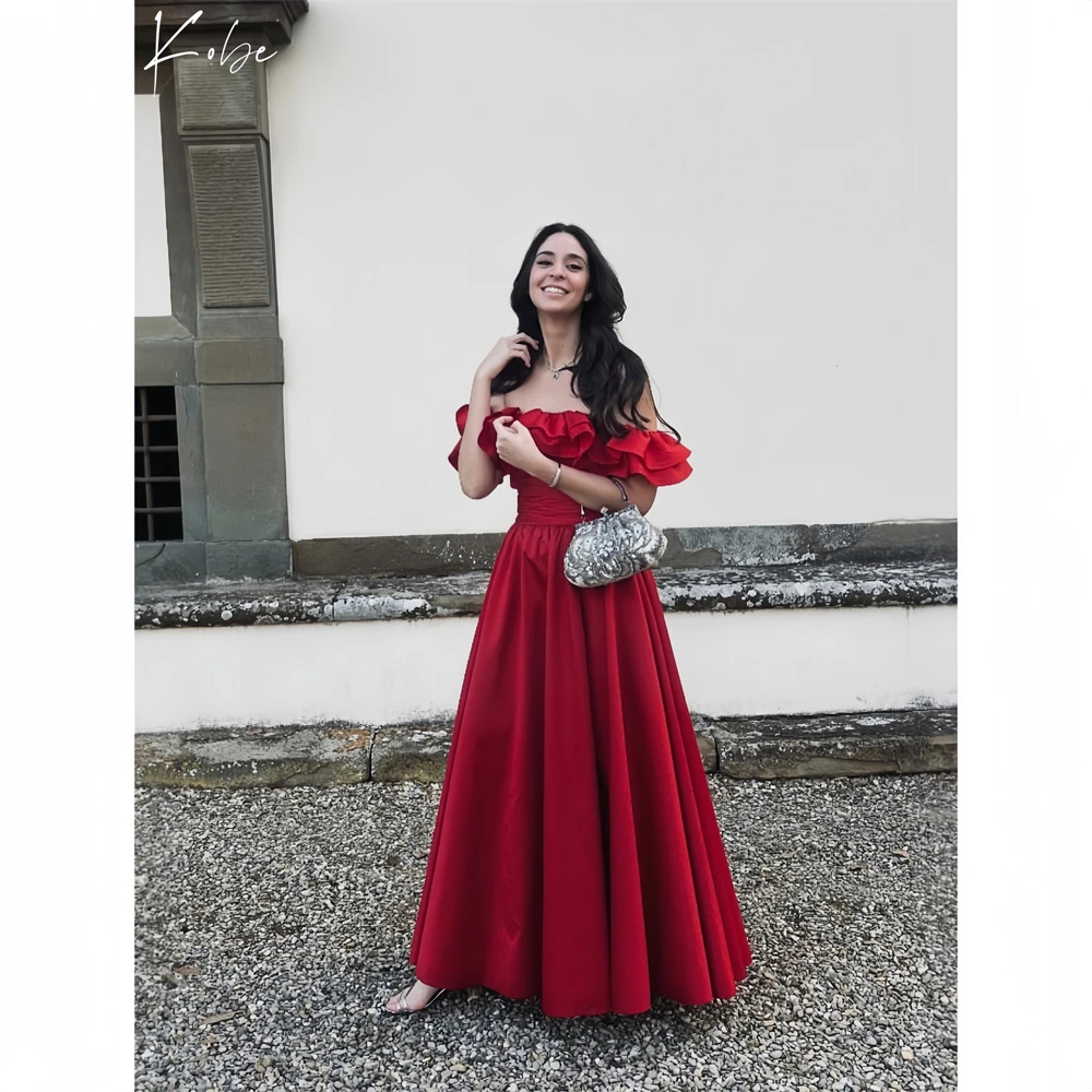 

Kobe Red Flower Off Shoulder A-Line Prom Dresses 2025 Sleeveless Elegant Evening Dresses Floor-Length Customized Party Dresses