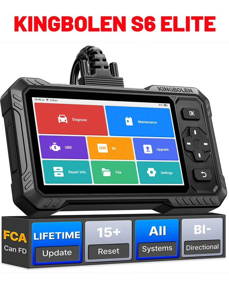 KINGBOLEN S6 ELITE CAN FD FCA Autoauth Alle systeem bidirectionele OBD2-scanner Levenslange gratis update TPMS AF 15-resetservice - afbeelding 2