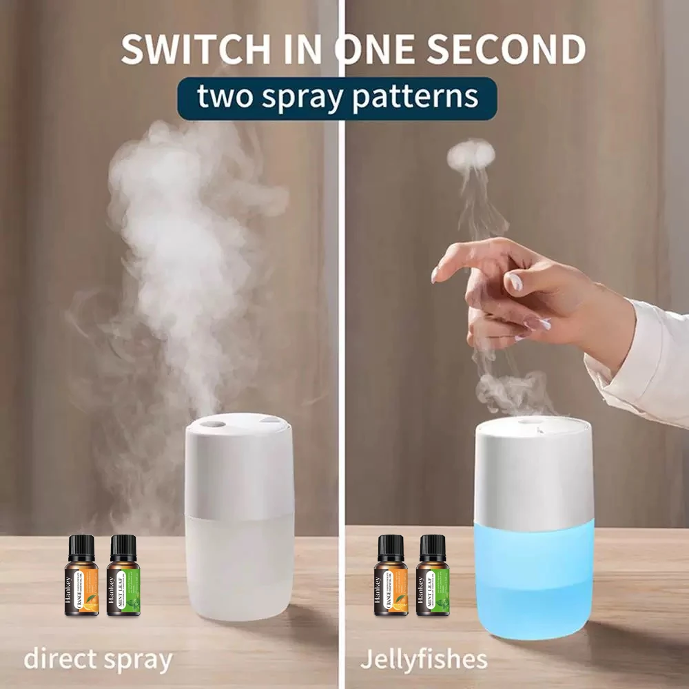 

300ml Aroma Diffuser with Humidifier & Air Purification 7 Color LED Lights, 2 Spray Modes, Includes 2 Essential Oils for Home,