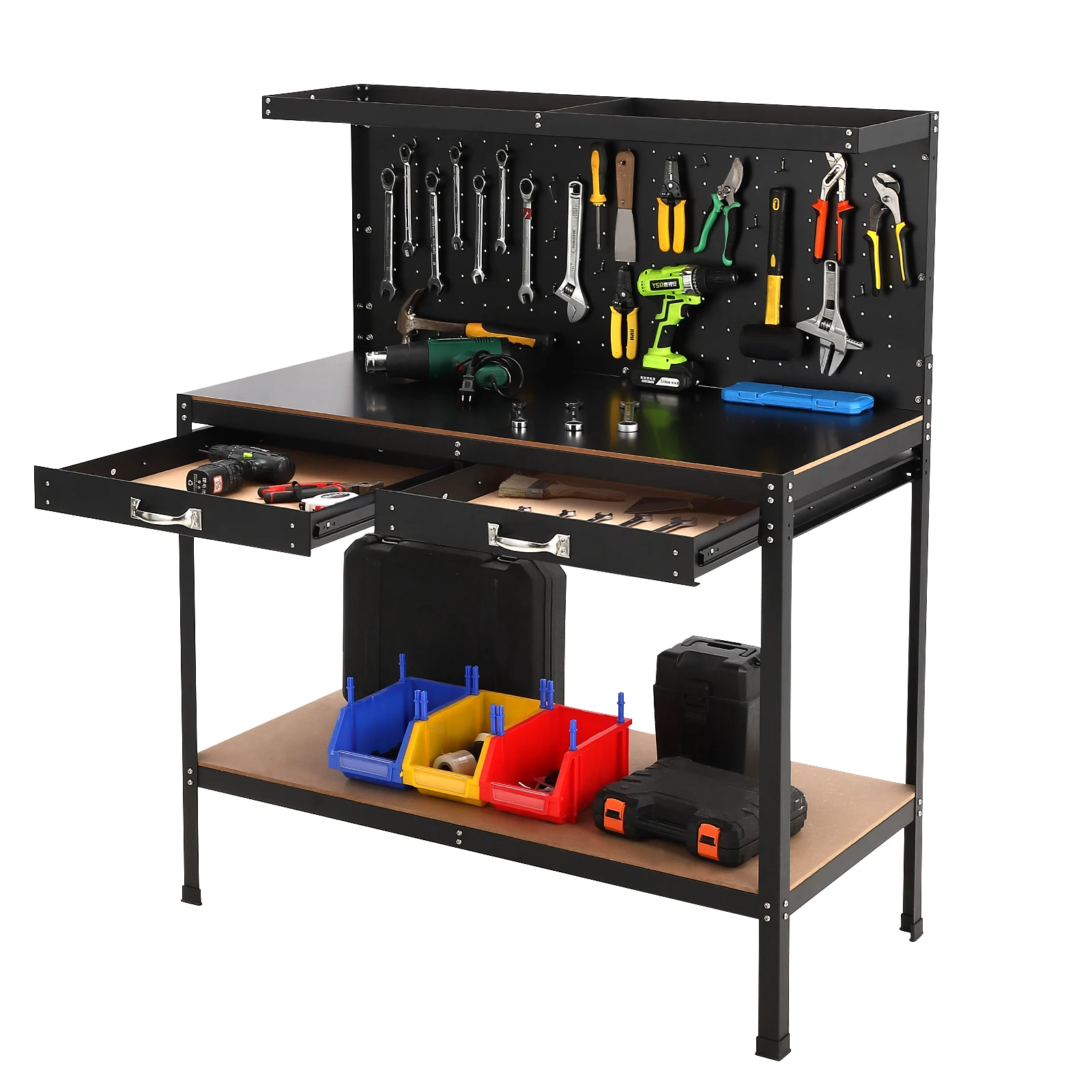 56 Inch Workbench with Pegboard Workbench Tool Storage Workbench Tool Storage Workshop Table with Drawers Pegboard 420lbs Weight