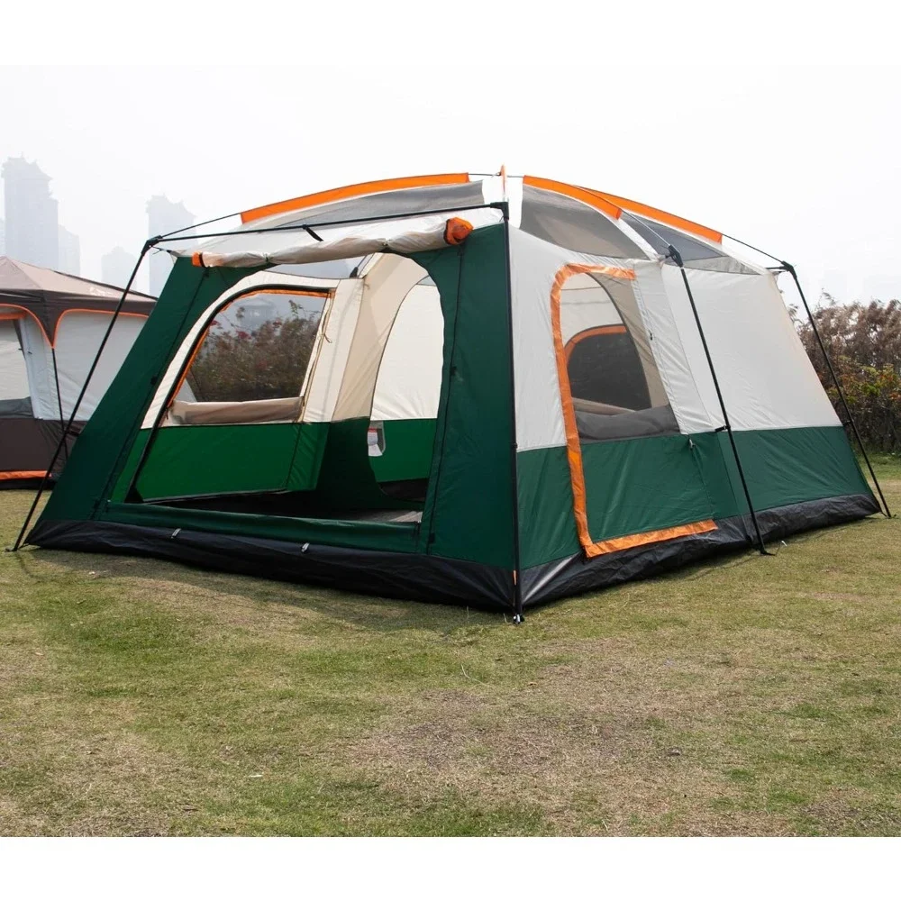 Extra Large Tent, 2 Rooms,3 Doors and 3 Windows with Mesh,Straight Wall,Waterproof,Double Layer,Big Tent for ,Family Gathering