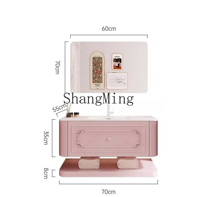 

ZHB stylish and simple cream wind integrated basin rubber wood paint smart bathroom cabinet combination G