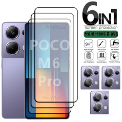 6 w 1 dla Poco M6 Pro Szkło Xiaomi Poco M6 Pro Szkło hartowane Pełna osłona kleju Ochraniacz ekranu telefonu Poco M 6 M6 Pro Szkło obiektywu