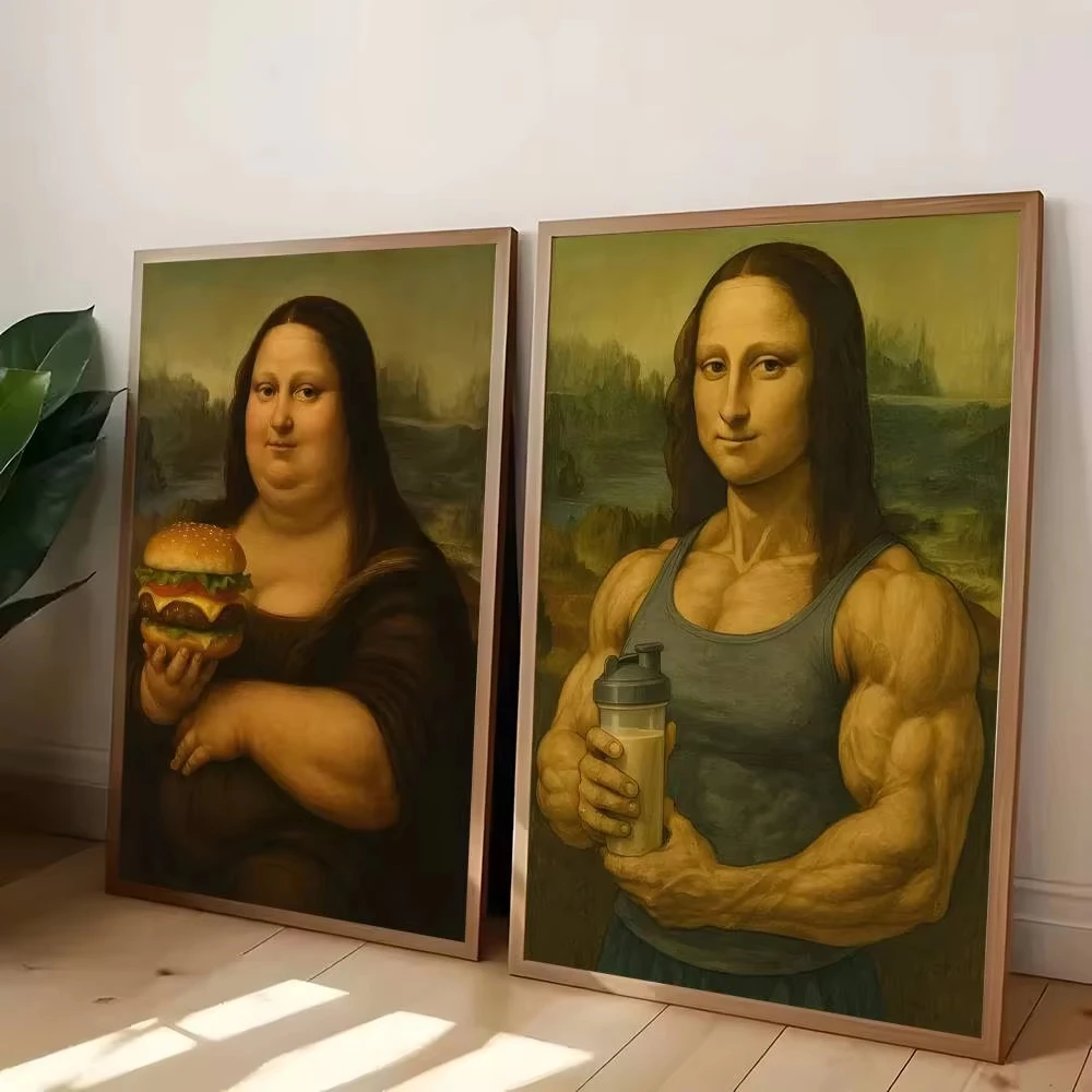 

Parody Mona Lisa Canvas Poster Print Funny Vintage Figure Paintings Waterproof Wall Art For Living Room Home Decor
