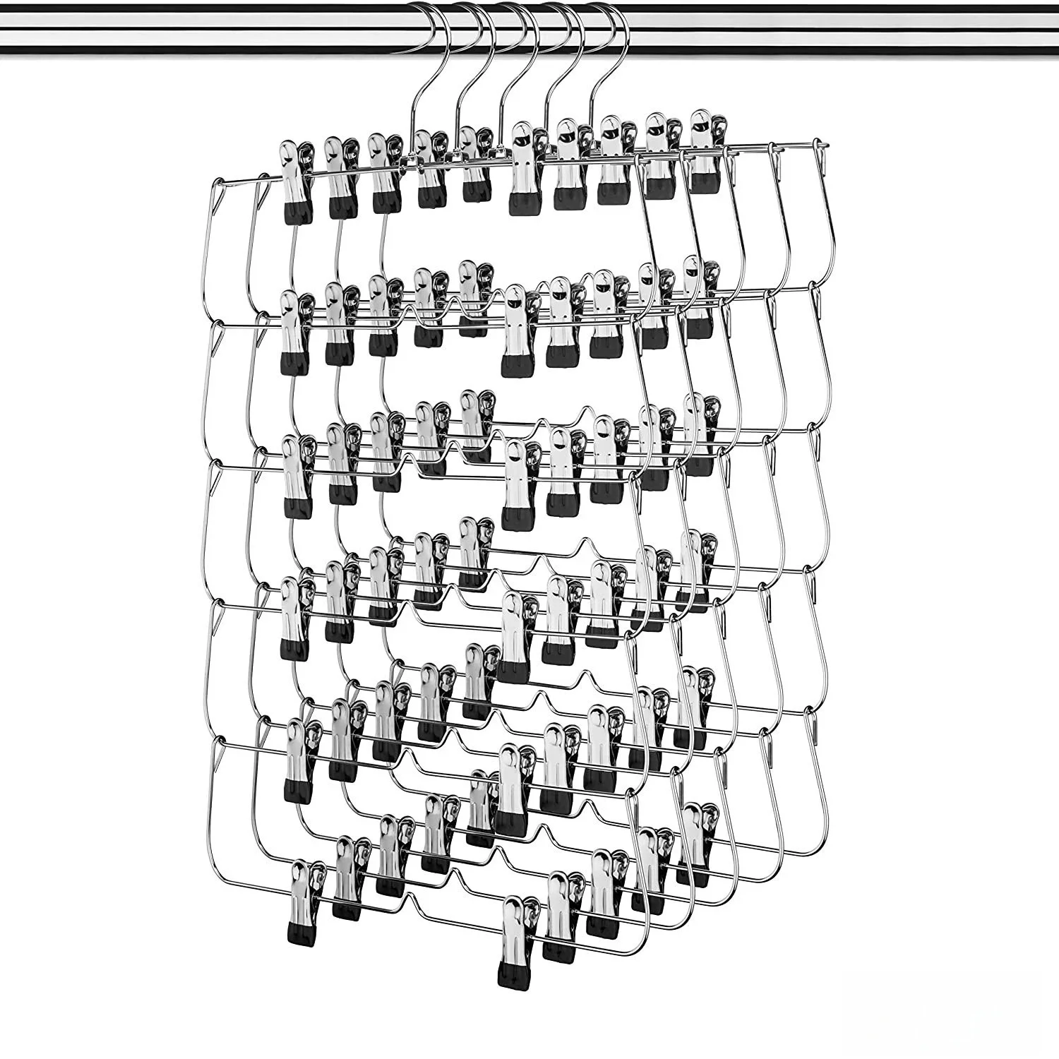 شماعات تنورة مكونة من 6 طبقات مع مشابك - شماعات معدنية لتوفير المساحة غير قابلة للانزلاق مع مشابك قابلة للتعديل وخطافات دوارة - شماعات تنورة #1