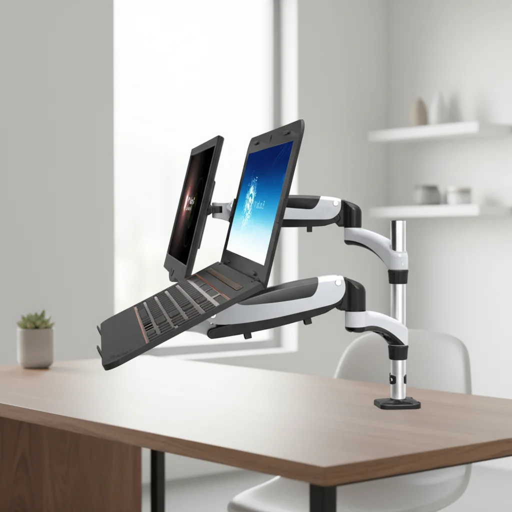 2026 LCD Monitor Arm with Laptop Notebook  Adjustable Height Dual Monitor Mount Stand