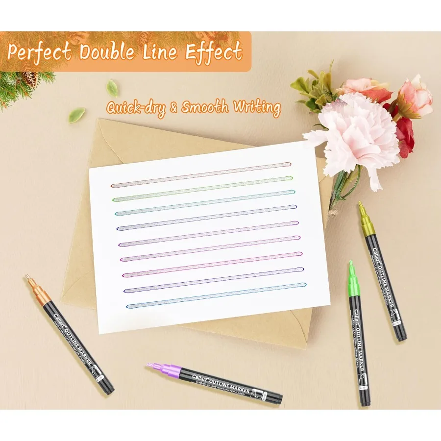كاليارت 24 لون مخطط لامع علامات بريق معدني أقلام خطاط (ماركر) للمشروعات الفنية الإبداعية مثالية تخزين المواد ل