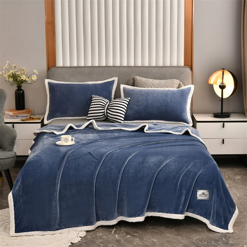 Single Double Winter Thickened Warm Solid Color Milk Velvet Blanket