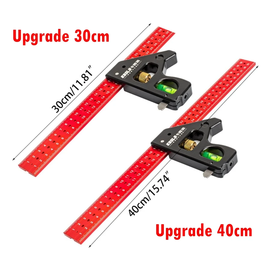 30/40cm Multifunctional Combination Square Ruler, Woodworking Combination Angles Measuring Instrument for Accurate 90/45 Degree