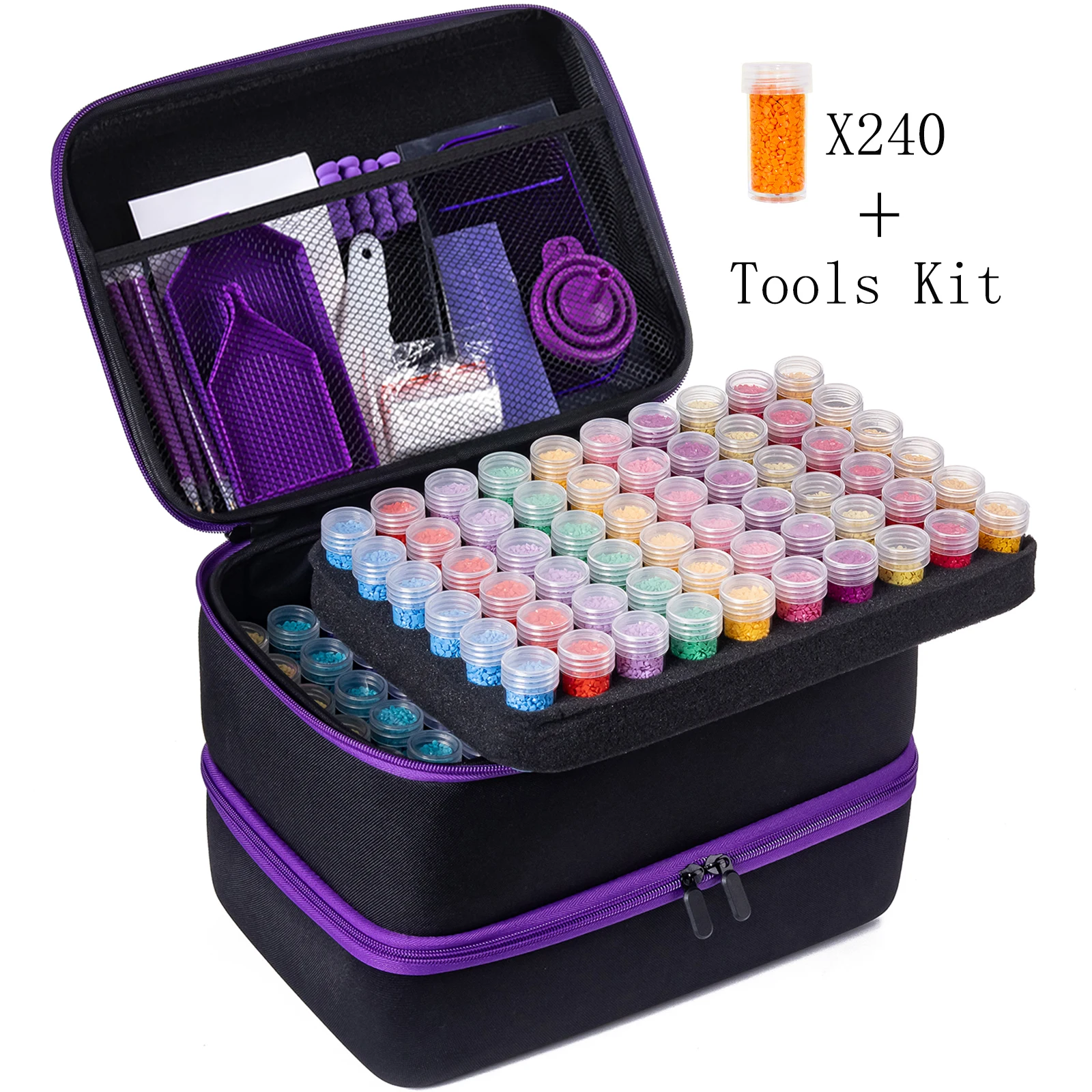 

30/60/240 Slots Diamond Art Storage Container with Accessories and Tools, Portable Bead Storage Boxes for Diamond Painting