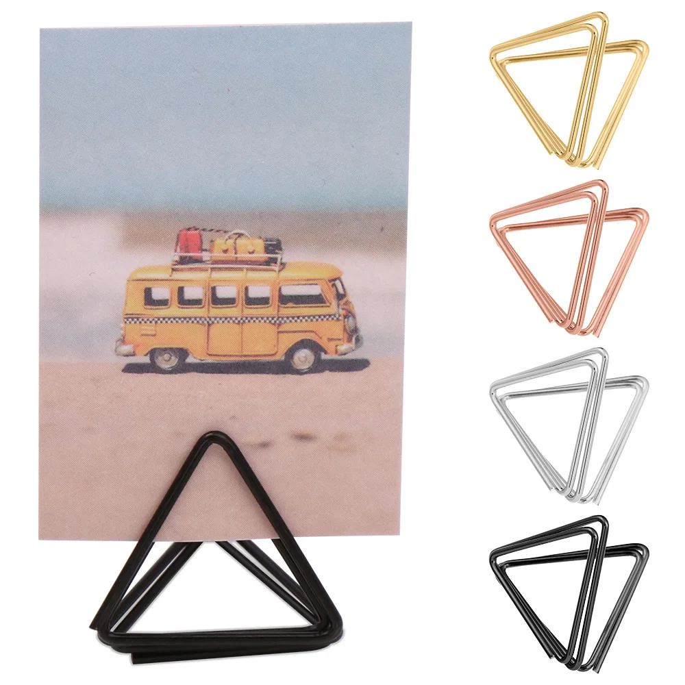 1Pc Triangle Metal Place Card Holders Wedding Table Numbers Holder Photo Clips Stand Picture Display Stands Desktop Decoration