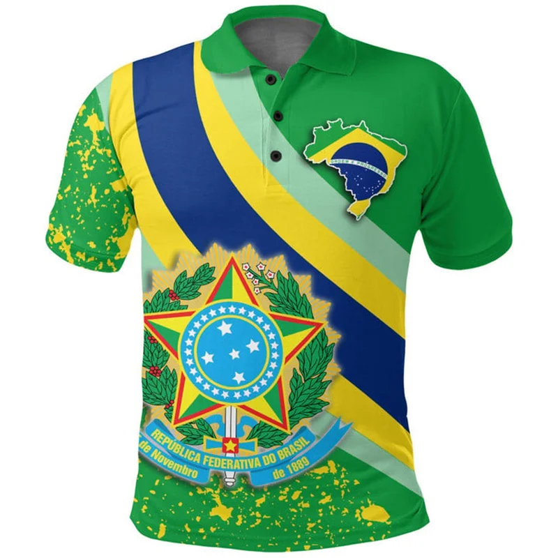 3D Print Brazil Flag Polo Shirts Men Summer Casual Tops