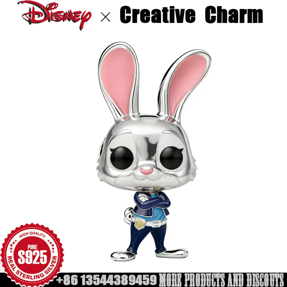 

Disney 925 Silver Charm Zootopia Judy Hopps bead for Bracelet Child's Play cartoon Rabbit police Charm fashion Luxury Jewelry Gi