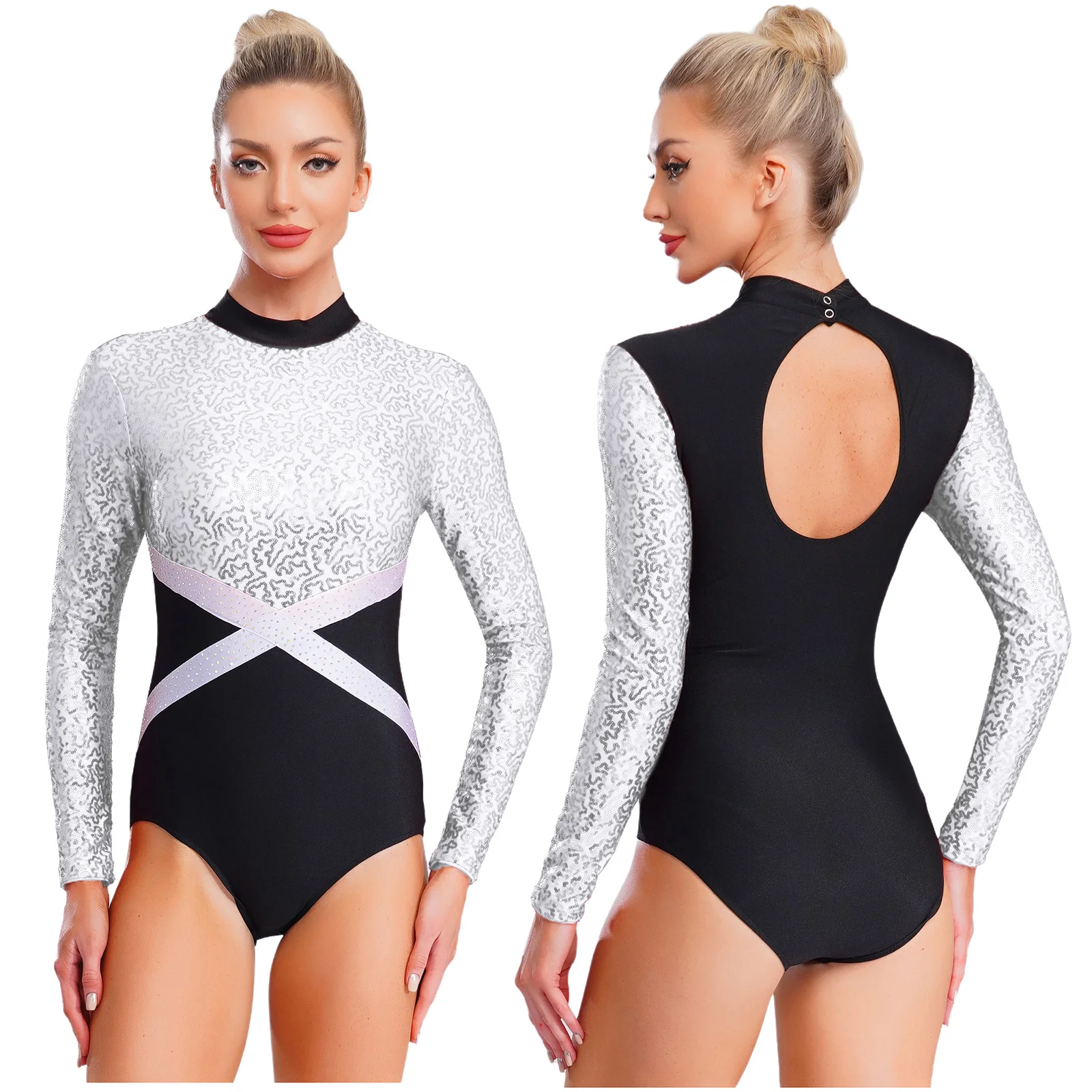 

Women Glittery Sequin Gymnastic Ballet Skating Dance Performance Leotard Jumpsuit for Figure Skating Ballet Dance Costumes