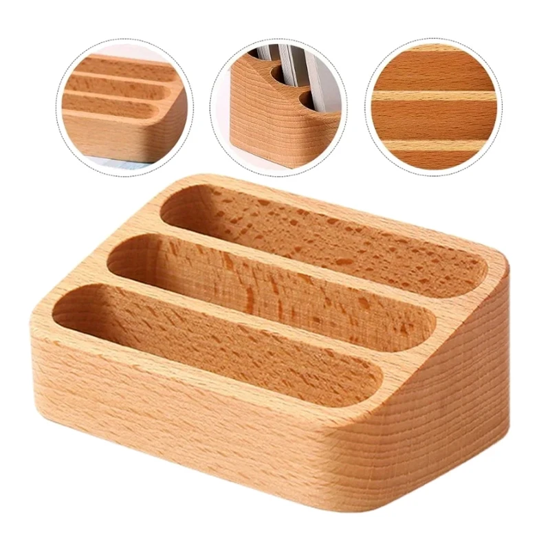 1PC Wood Desktop Business Card Display Stand Memo Holder Storage Box Wood Card Organizer For Office