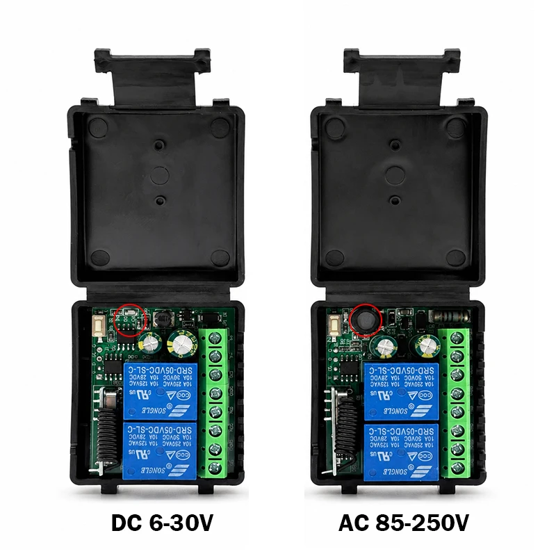 DC 9V 12V 24V AC 85-250V 2CH Relais Modul Empfänger EV1527 Drahtlose Fernbedienung Schalter 433MHz für Tor Licht LED Fanner Motor – Detail 1
